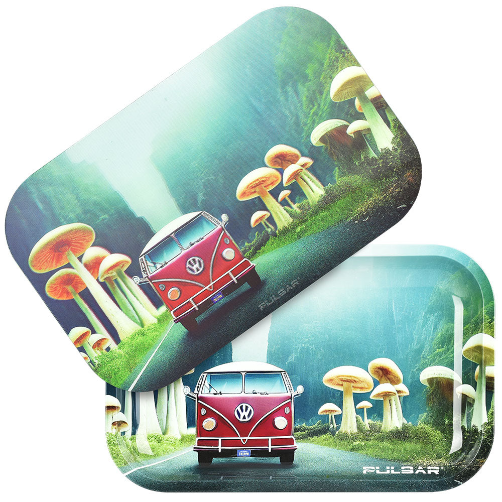 Pulsar Metal Rolling Tray w/ 3D Lid - Camper Van Shroom Trip - 11"x7" - Discreet Smoker