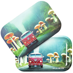 Pulsar Metal Rolling Tray w/ 3D Lid - Camper Van Shroom Trip - 11"x7" - Discreet Smoker