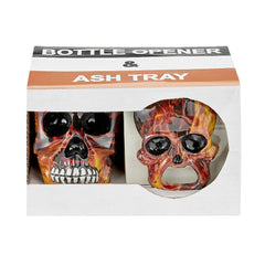 SKULL ASHTRAY AND OPENER SET - flame design - Discreet Smoker