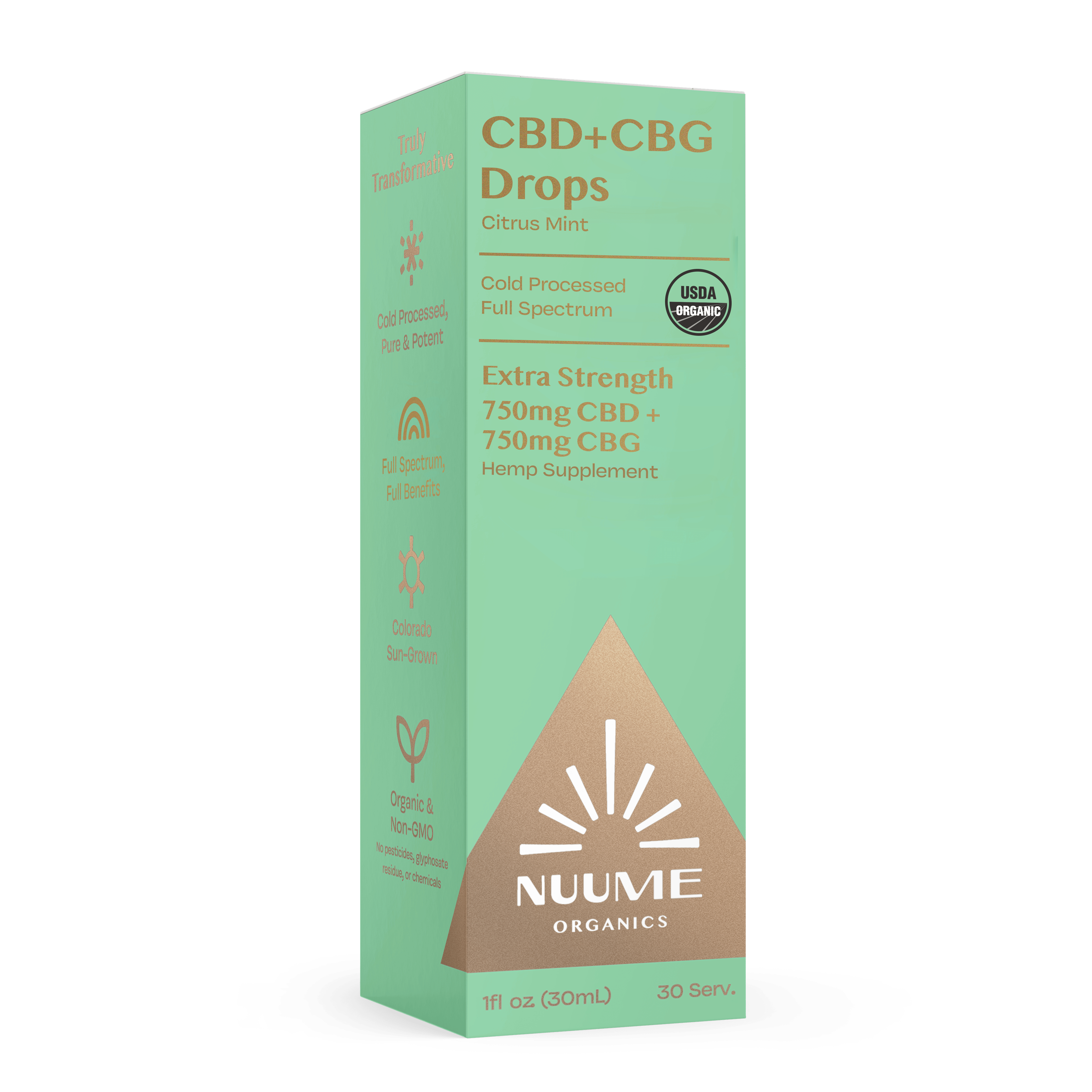 Organic CBG+CBD Drops Citrus Mint - Extra Strength 750mg+750mg - Discreet Smoker