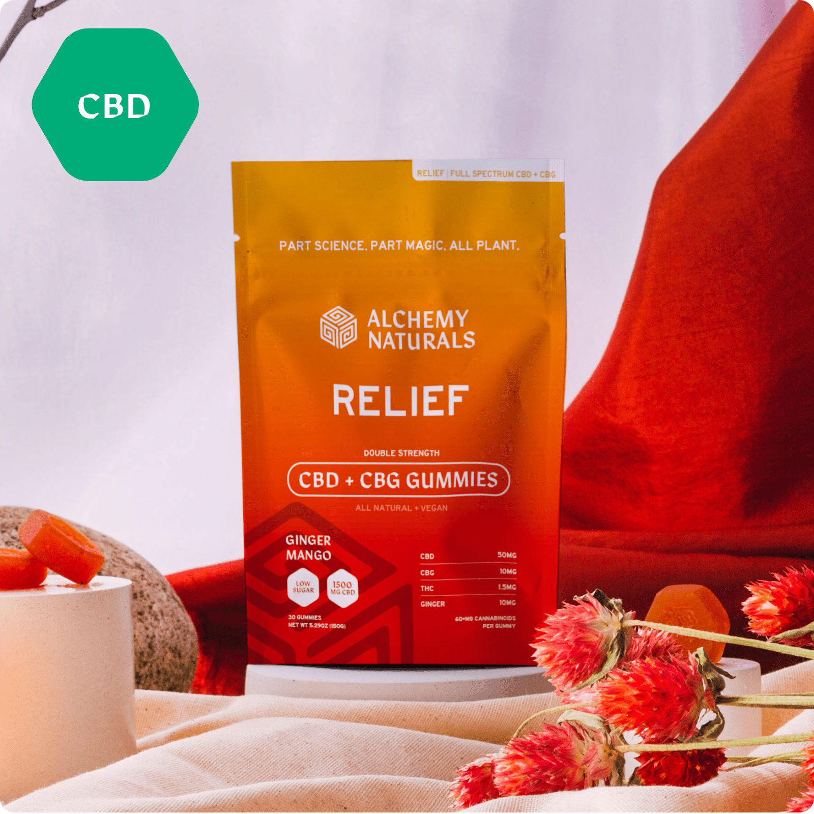 Alchemy Naturals CBD Gummies for Pain Relief with CBG - Discreet Smoker