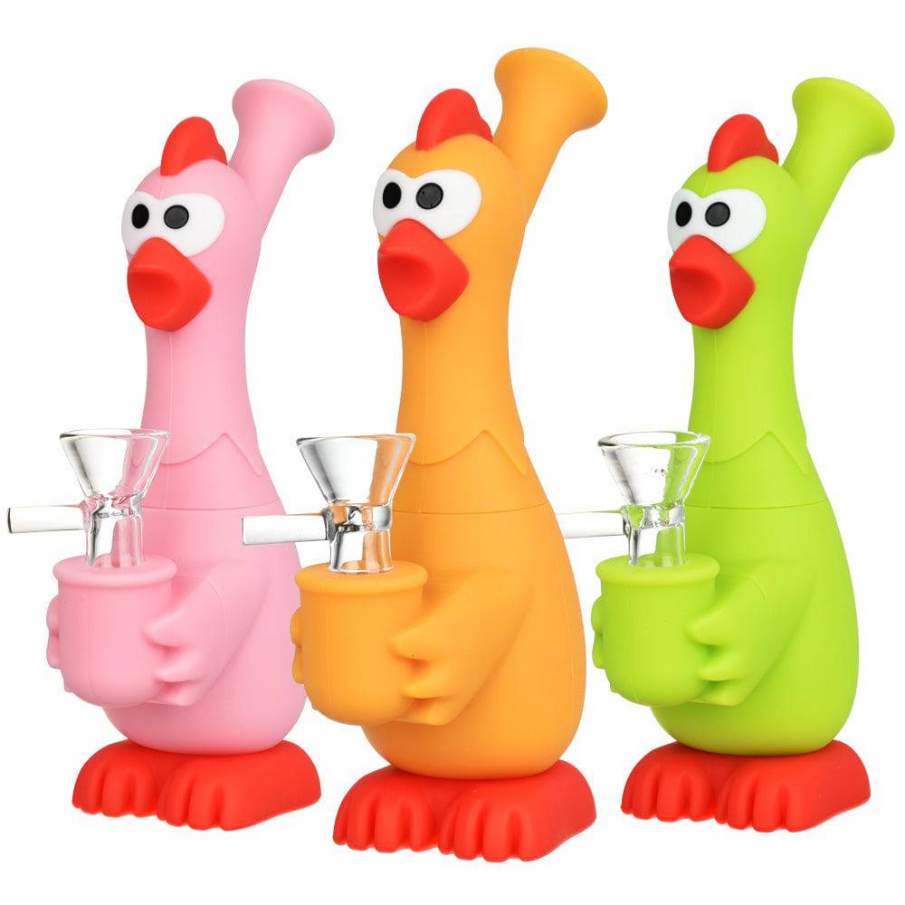 What The Cluck Silicone Water Pipe - 7" / 14mm F / Colors Vary - Discreet Smoker