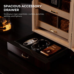 Cigar Humidor, Cigar Humidor Cabinet Airtight Desktop Humidor Accessory Drawer Holds 150 Cigars,3 Cedar Tary Dividers, Magnetic Door Digital Hygrometer Humidifiers,Gift for Men