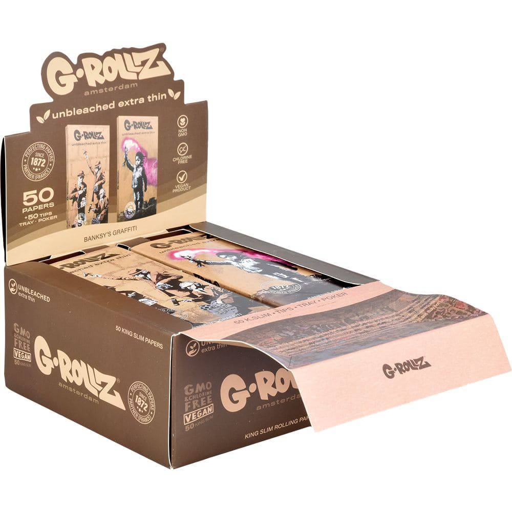 G-ROLLZ x Banksy's Graffiti Papers + Tips | 50pc | King Size | 16pk Display - Discreet Smoker
