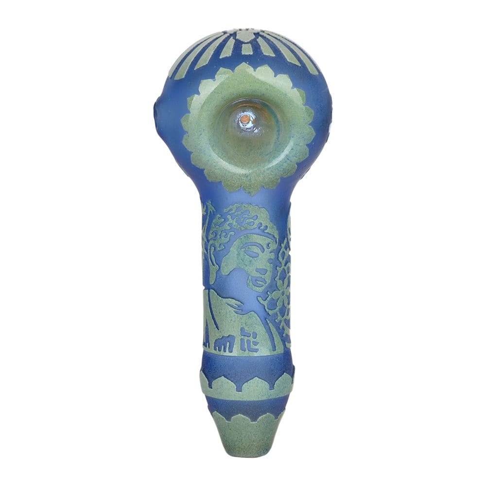 Milkyway Buddha Sandblasted Glass Spoon Pipe | 4.5" - Discreet Smoker