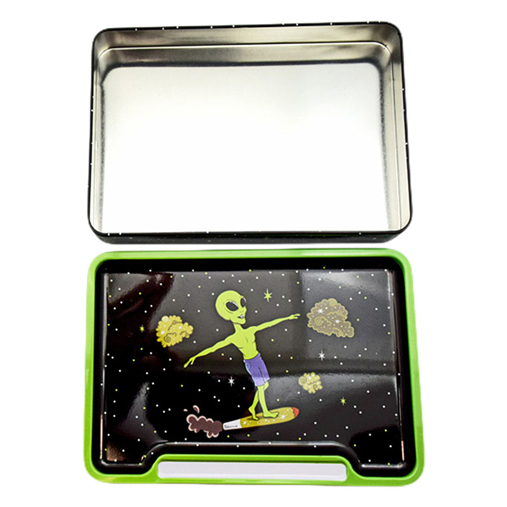 Alien Doobie Surfer Rolling Tray Box - 8"x5.75" - Discreet Smoker