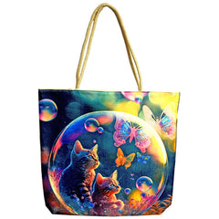 Bubble Kittens Jute Rope-Handled Tote Bag - 17"x15" - Discreet Smoker