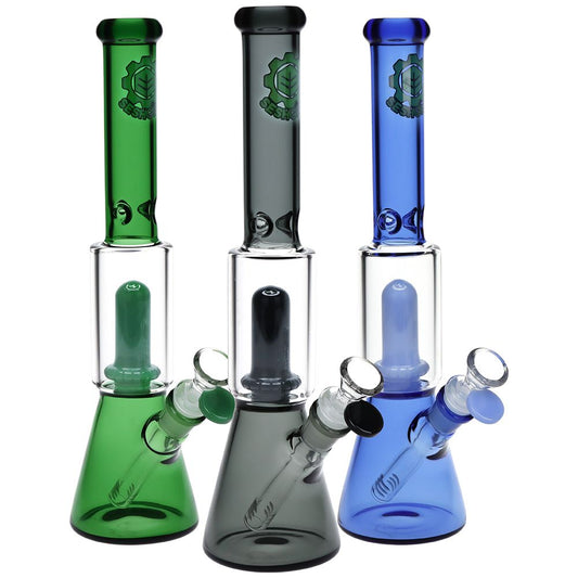 SeshGear Double Chamber Glass Beaker Water Pipe - 12" / 14mm F / Colors Vary - Discreet Smoker