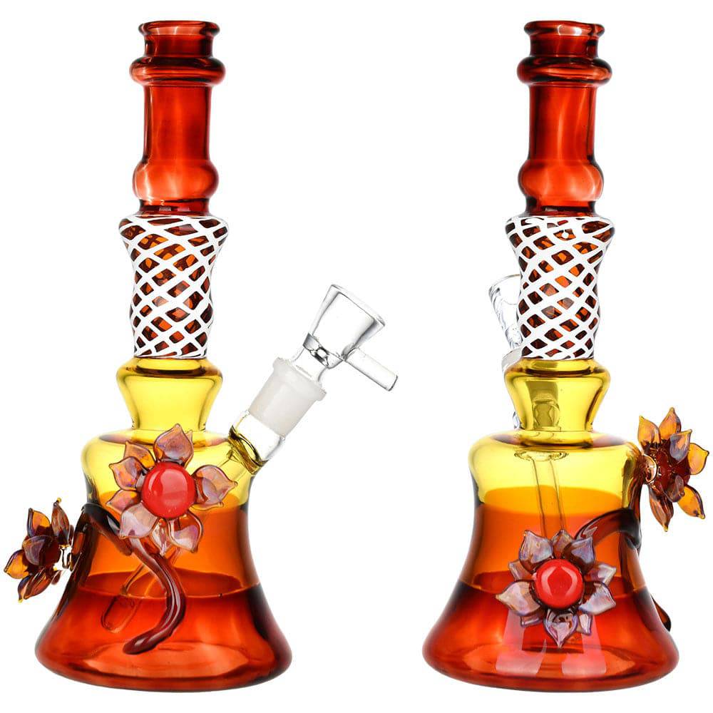 Amber Autumn Flower Water Pipe | 8.5" | 14mm F - Discreet Smoker
