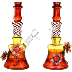 Amber Autumn Flower Water Pipe | 8.5" | 14mm F - Discreet Smoker