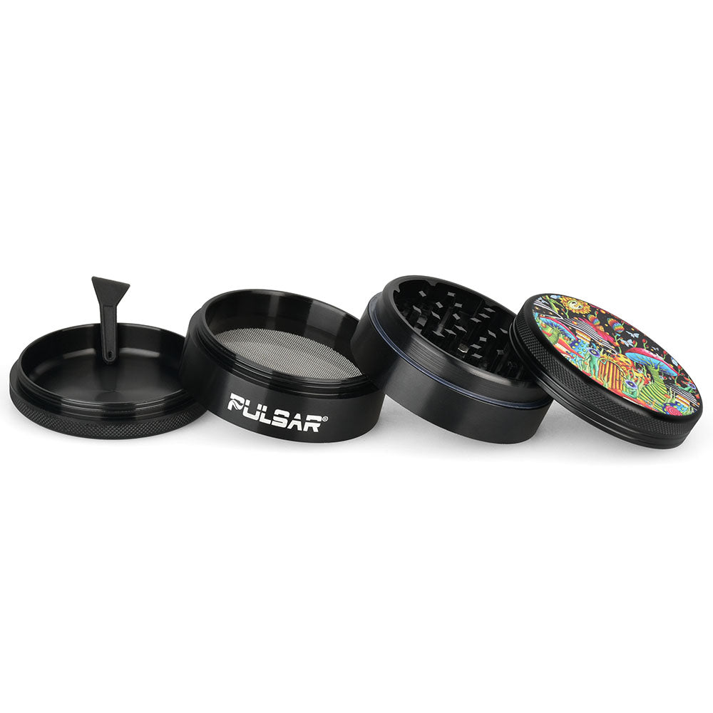 Pulsar Artist Series Metal Grinder - Garden of Cosmic Delights / 4pc / 2.5" - Discreet Smoker