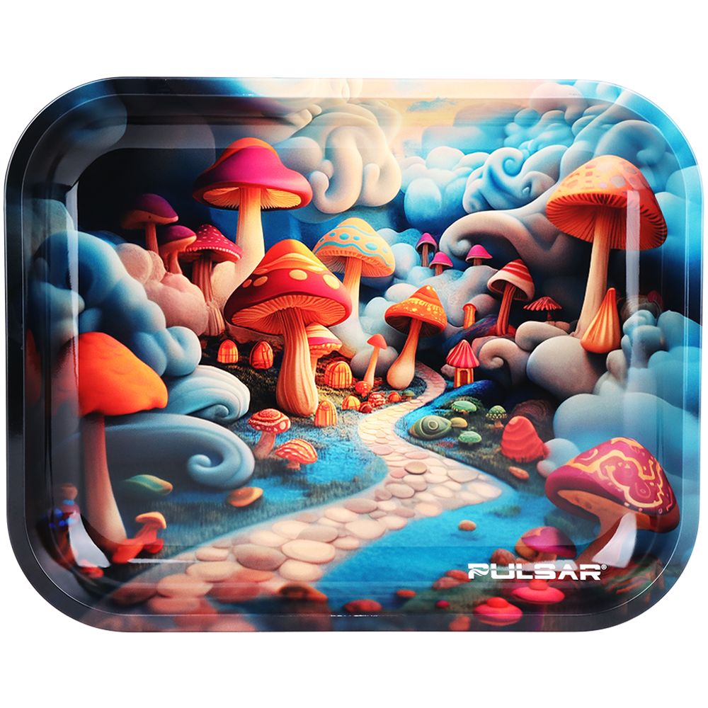 Pulsar Design Series Large Metal Rolling Tray - Shroom Path / 13"x11" - Discreet Smoker