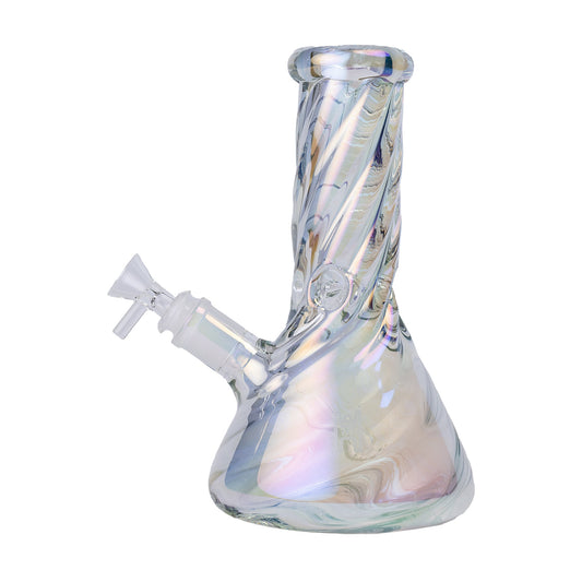 Human Grade Twisted Iridescent Beaker Water Pipe - Discreet Smoker