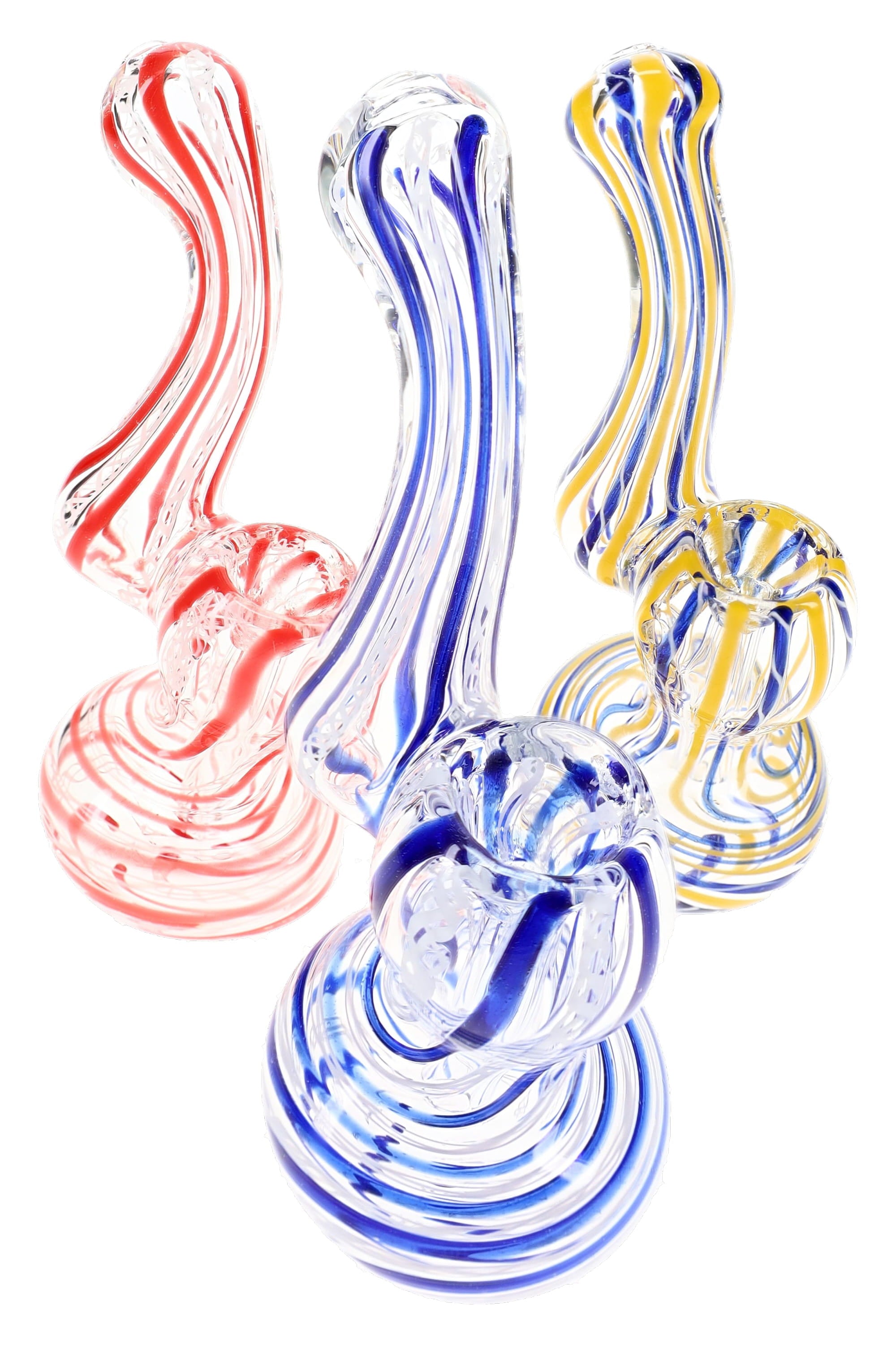 Clear Striped Glass Sherlock Bubbler “Ribbon Rise” – 4″ – Assorted - Discreet Smoker