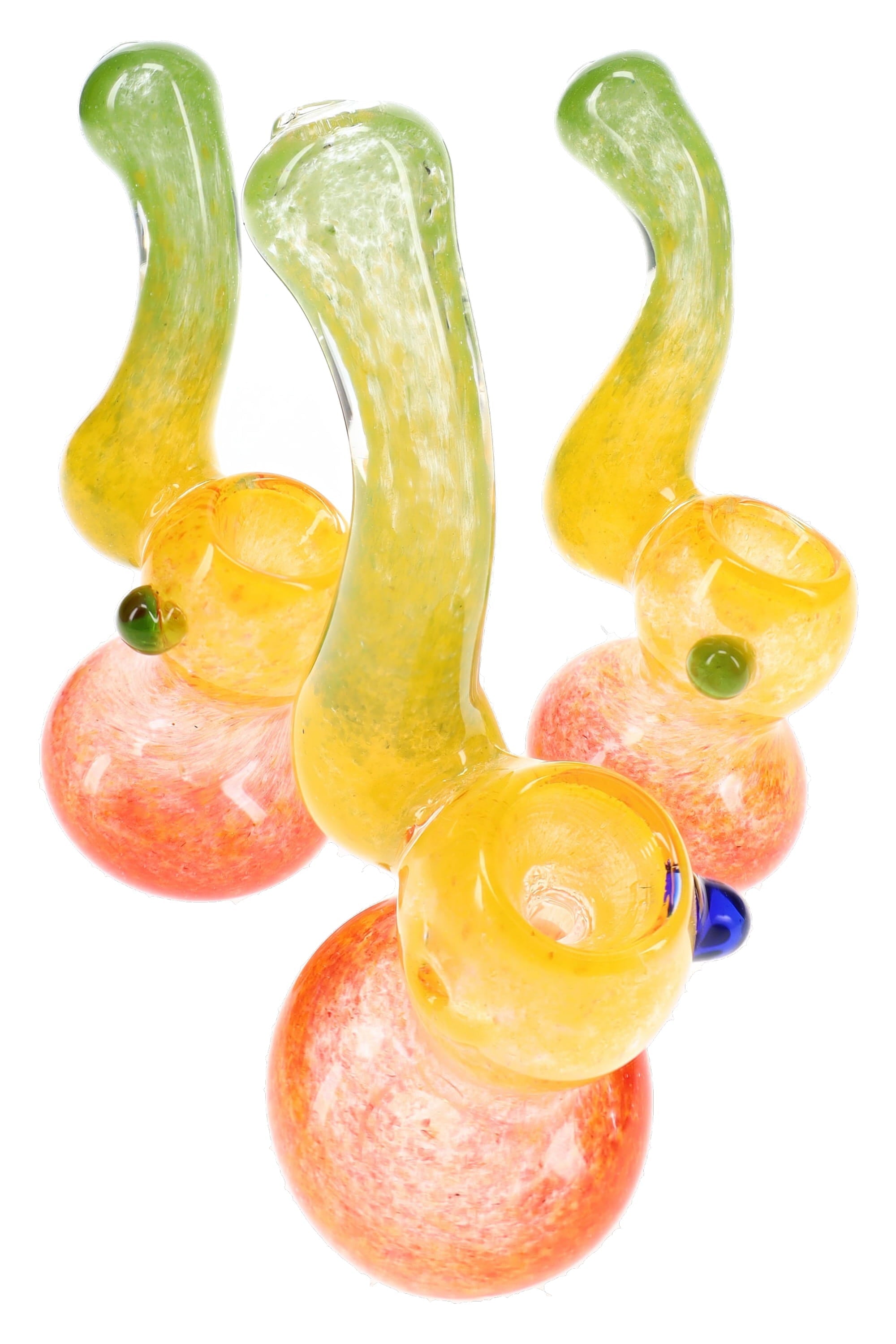 Mini Rasta Frit Glass Sherlock Bubbler “Mango Curl” – 4″ – Assorted - Discreet Smoker