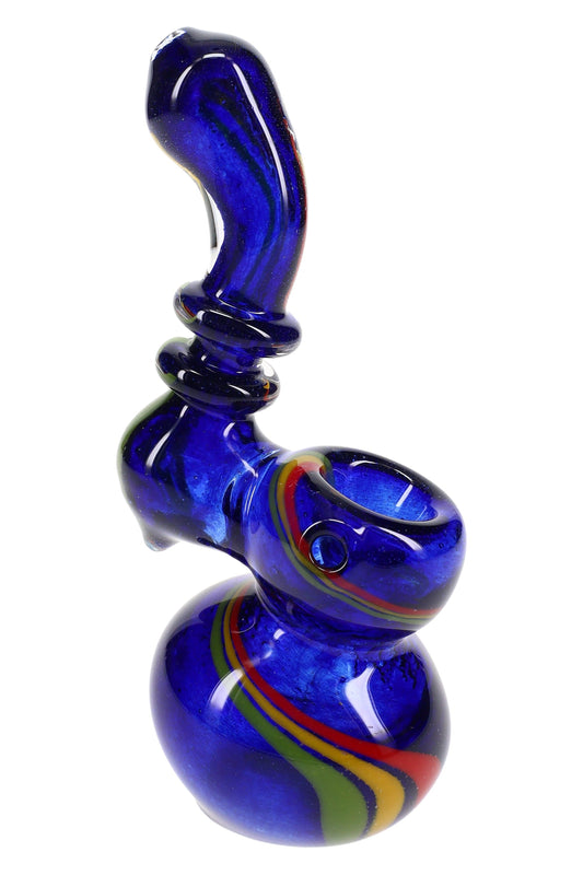 Rasta Swirl Frit Glass Sherlock Bubbler “Rasta Ripple” – 5″ – Assorted Colors - Discreet Smoker