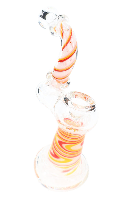 Rasta Swirl Striped Frit Sherlock Bubbler “Rasta Curl” – 6″ – Assorted Colors - Discreet Smoker