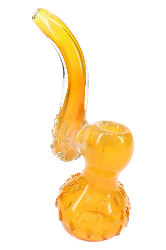 Gold Fumed Marbled Glass Sherlock Bubbler “Honeycomb” – 6″ - Discreet Smoker