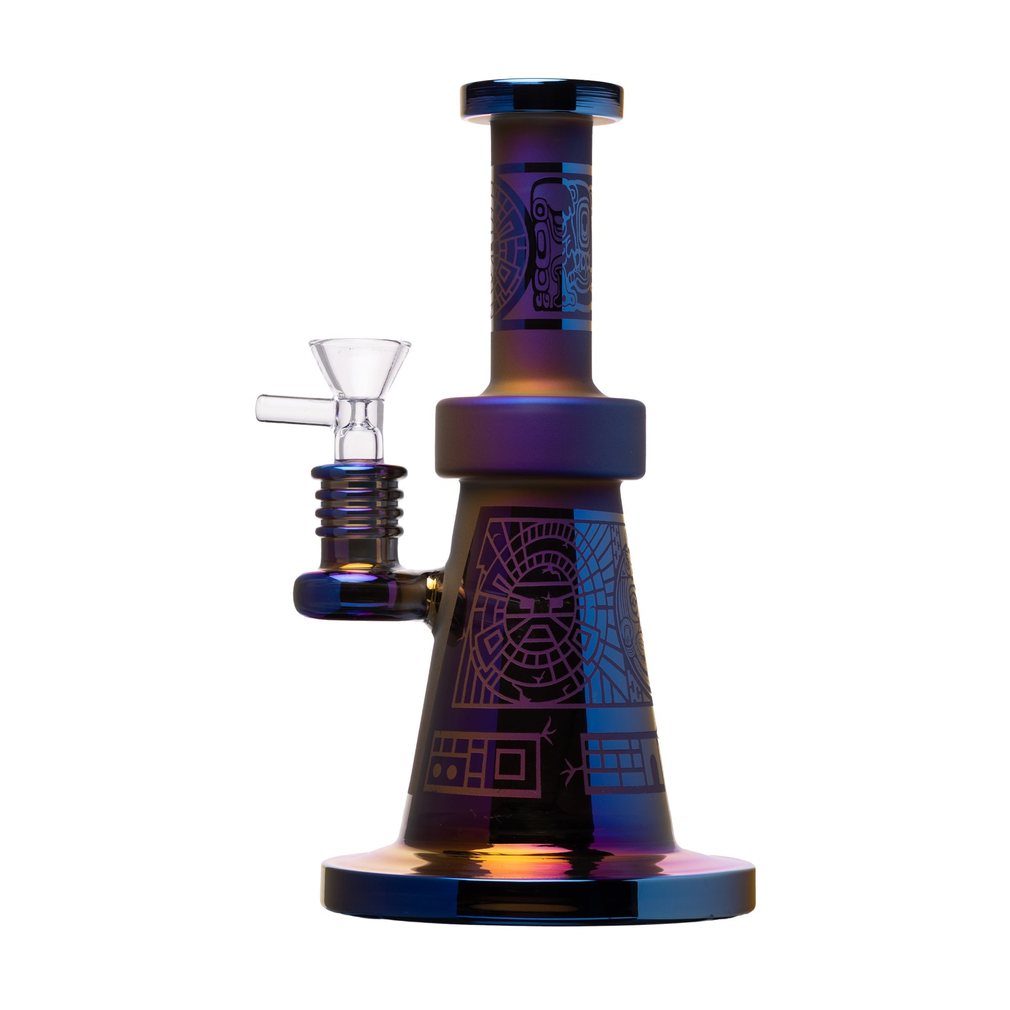 Human Grade Aztec (Sandblasted) Glass Water Pipe - Discreet Smoker