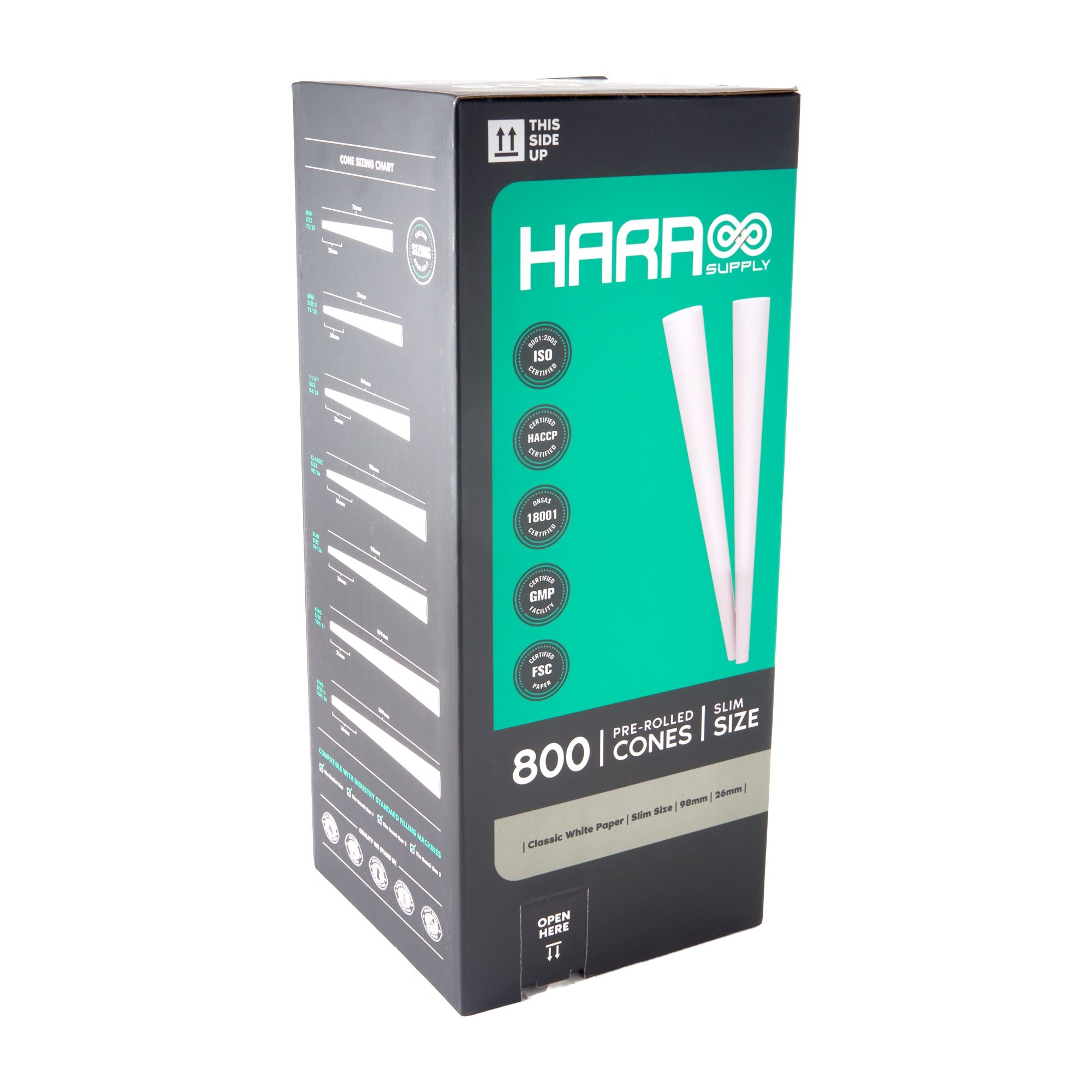 Hara Supply Paper Cones - 98mm - 800pc - Slim Size - White - Discreet Smoker
