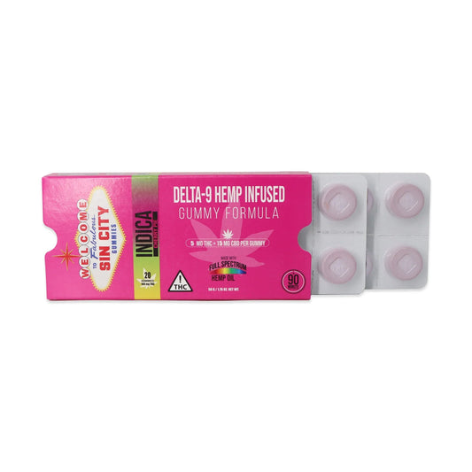 Sin City Delta-9 Gummies - 20 Pack Cherry Pie - Indica Strain (Strong) - Discreet Smoker