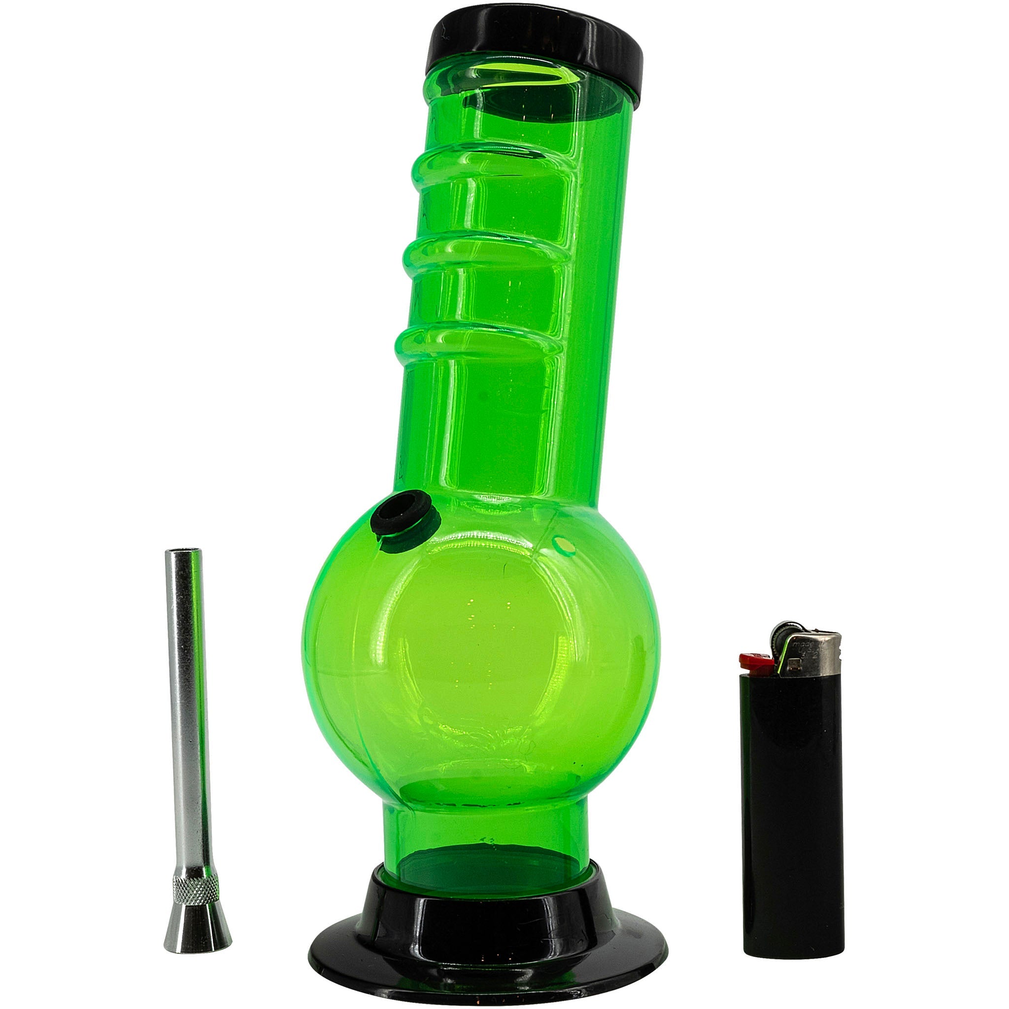 JM Enterprises 9-12" Acrylic Bent Neck Bubble Base Bong - Multiple Colors - Discreet Smoker