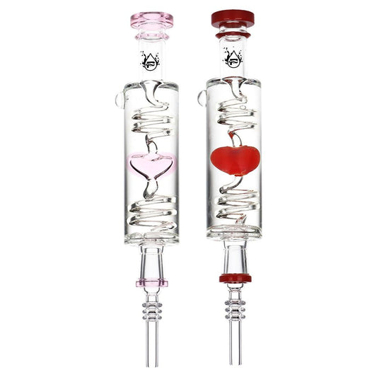2PC SET - Pulsar Cool Down My Heart Glycerin Glass Dab Straw - 9.5" / Assorted Colors - Discreet Smoker