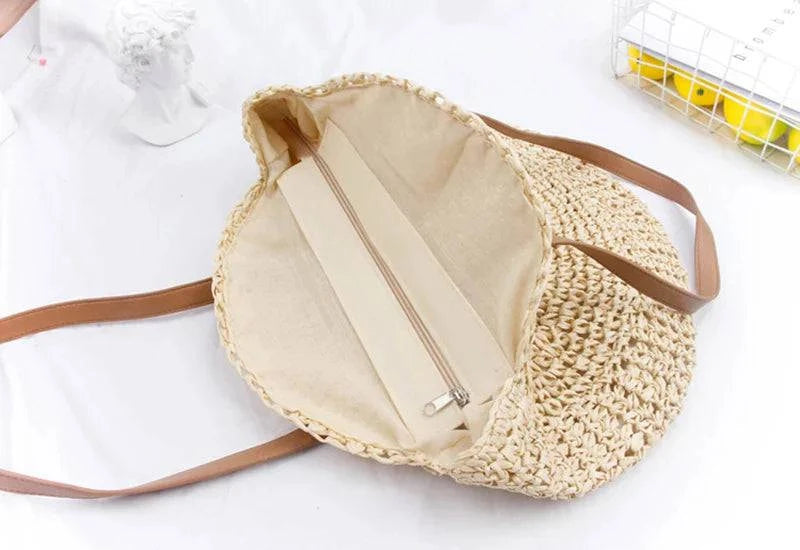 Round Straw Beach Bag - Discreet Smoker
