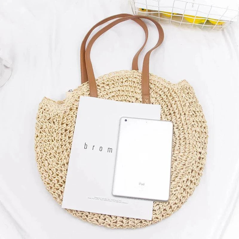 Round Straw Beach Bag - Discreet Smoker