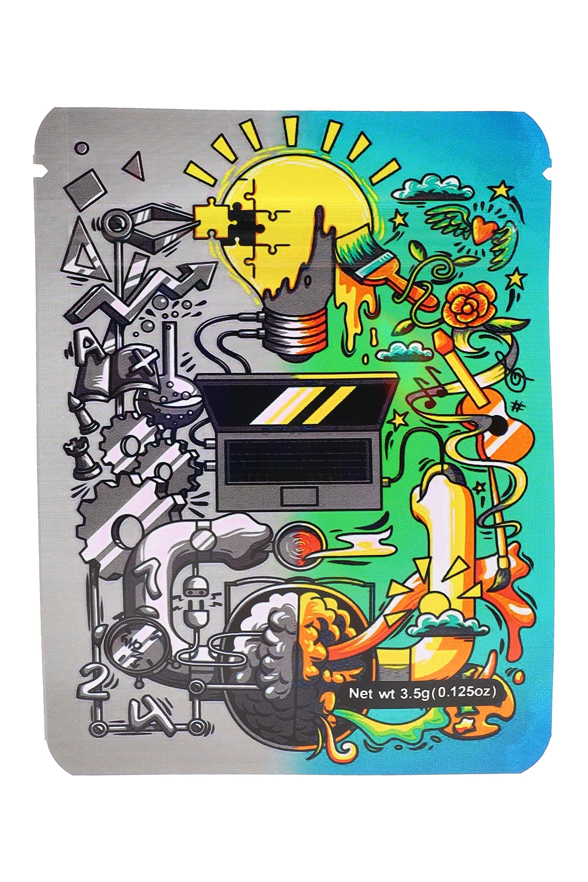 Mylar ⅛ oz Bags – Robot Designs – 50 Pack – Choose Style - Discreet Smoker