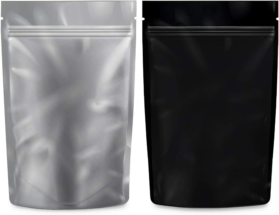 Loud Lock 1 Ounce Mylar Smell Proof Vacuum Seal Bags - 100 Count Black/Clear - Discreet Smoker