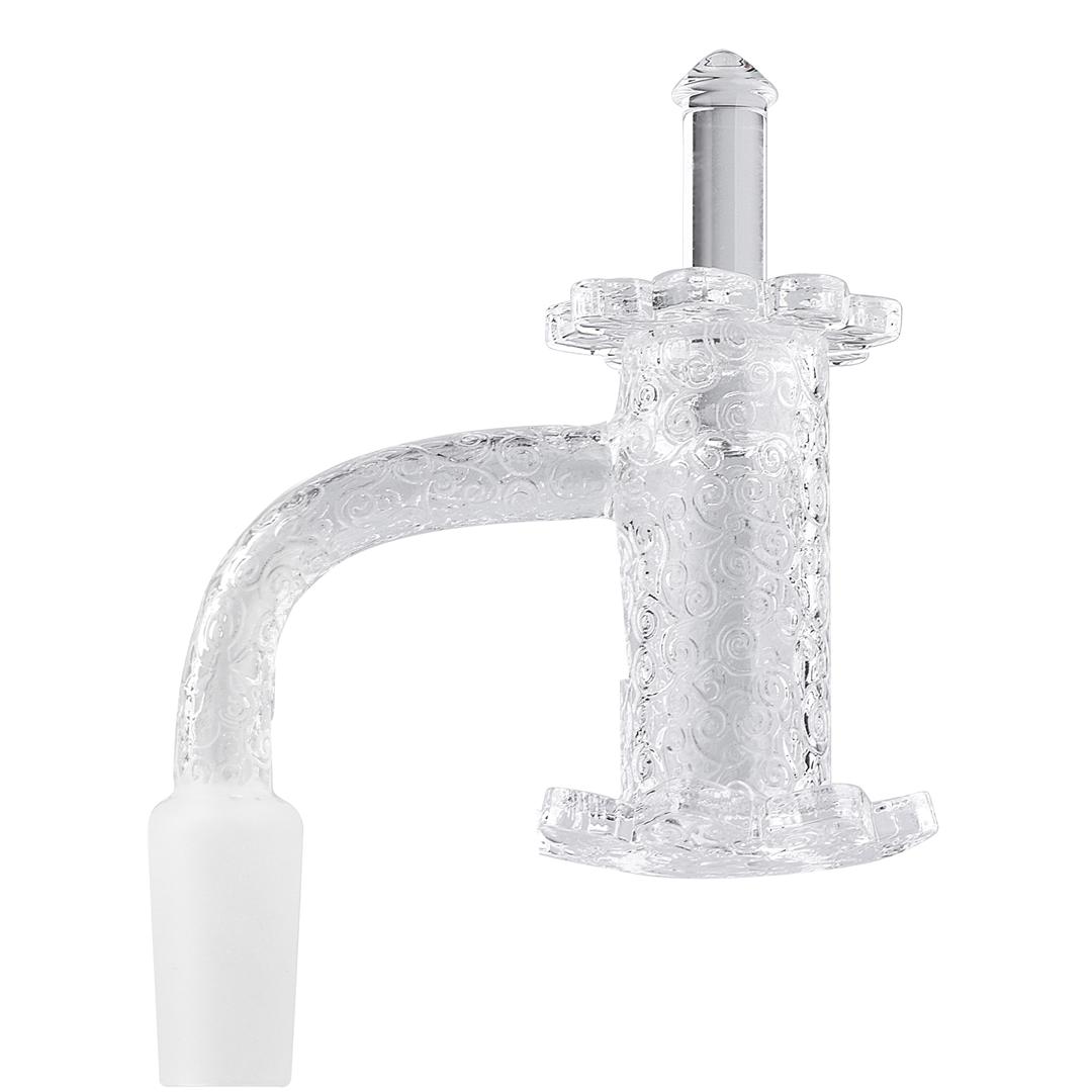 Lotus Etched Quartz Blender Banger Set With Quartz Carb Cap & Terp Pearls - Discreet Smoker