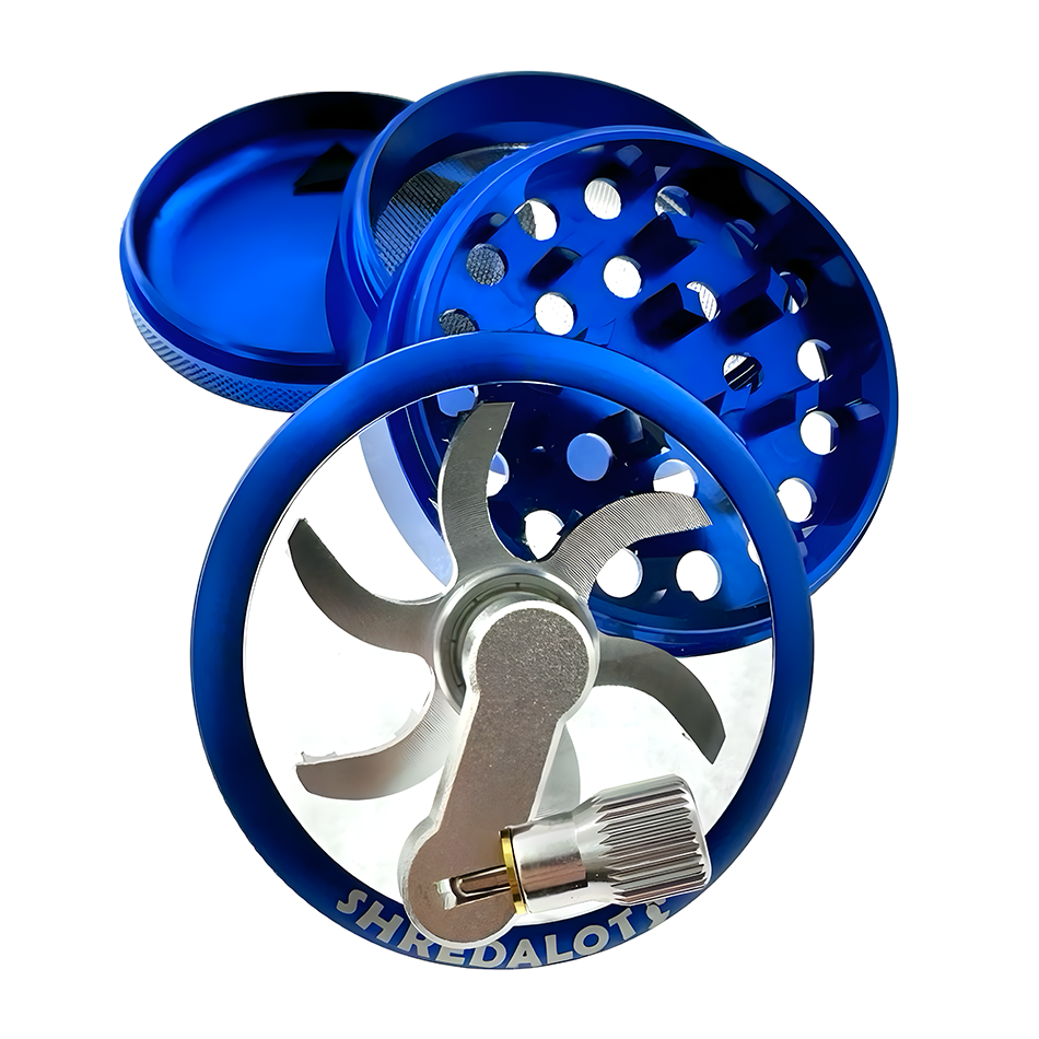 Sir Shredalot Crank Top 4 Piece Metal Herb Grinder - 63mm - Discreet Smoker