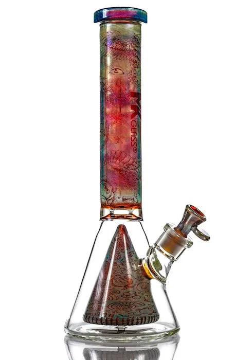 MK Glass Electroplated Engraved Pyramid Art Beaker - Discreet Smoker