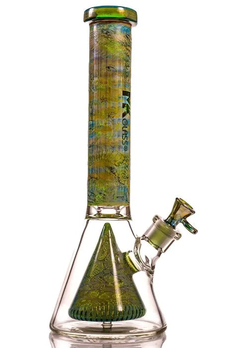 MK Glass Electroplated Engraved Pyramid Art Beaker - Discreet Smoker