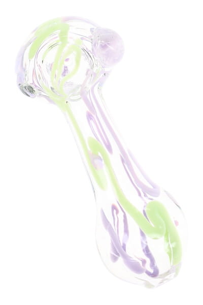 Clear Neon Squiggle Glass Spoon Pipe “Candy Scribble” – 4″ – Assorted Colors - Discreet Smoker