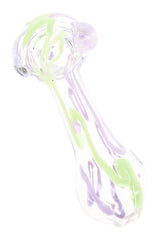 Clear Neon Squiggle Glass Spoon Pipe “Candy Scribble” – 4″ – Assorted Colors
