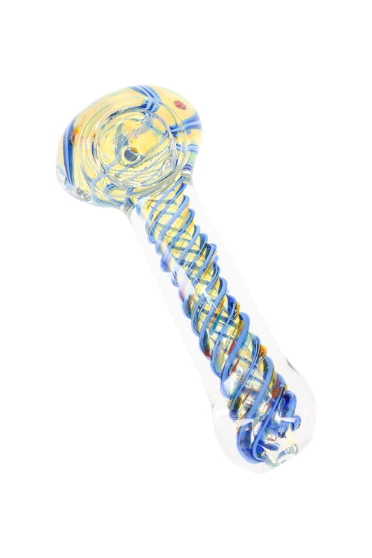 Color-Changing Frit Spiral Striped Glass Hand Pipe “Color Cyclone” – 3½″ – Assorted Colors - Discreet Smoker