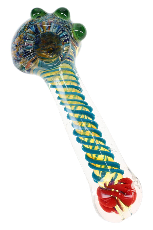 Silver Fumed Frit Swirl Striped Glass Spoon Pipe “Orbit Stripe” – 5″ – Assorted - Discreet Smoker