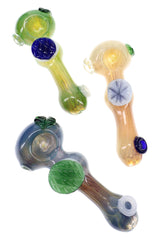 Silver Fumed Glass Spoon Pipe “Leaf Charm” – 5″ – Assorted