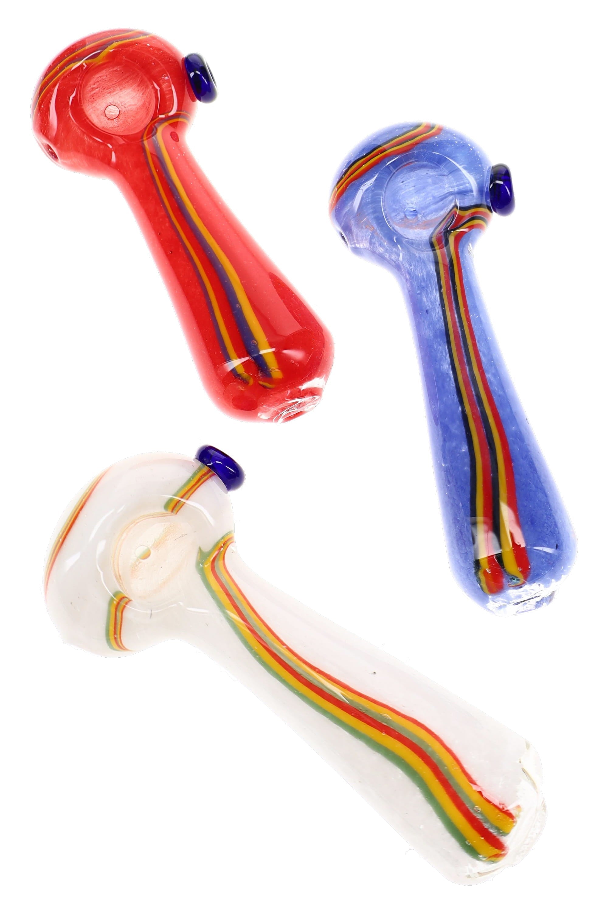 Colorful Frit Striped Glass Spoon Pipe “Rasta Racer” – 4½″ – Assorted - Discreet Smoker