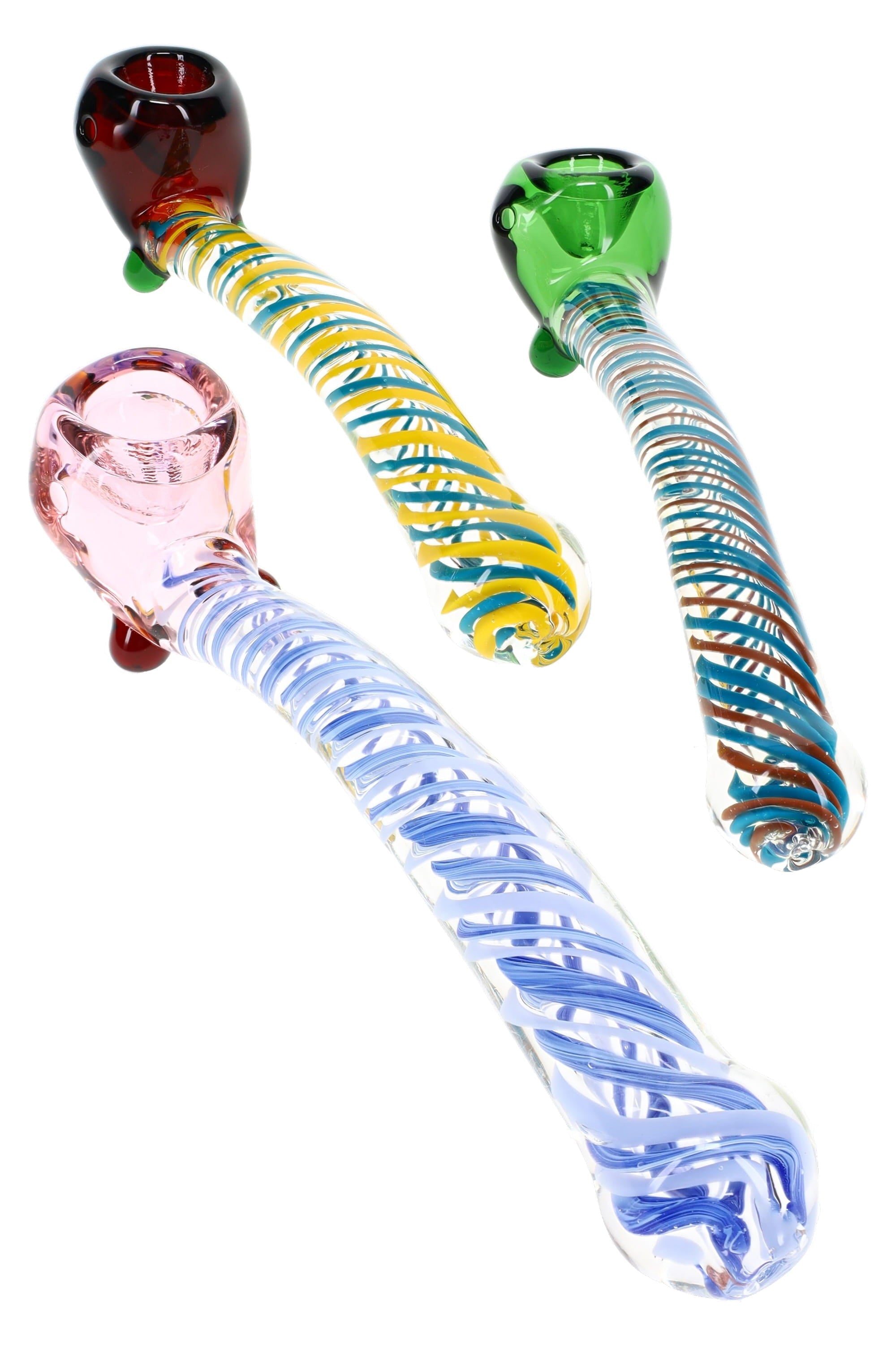 Swirl Striped Glass Sherlock Pipe “Neon Ripple” – 7.5″ – Assorted - Discreet Smoker