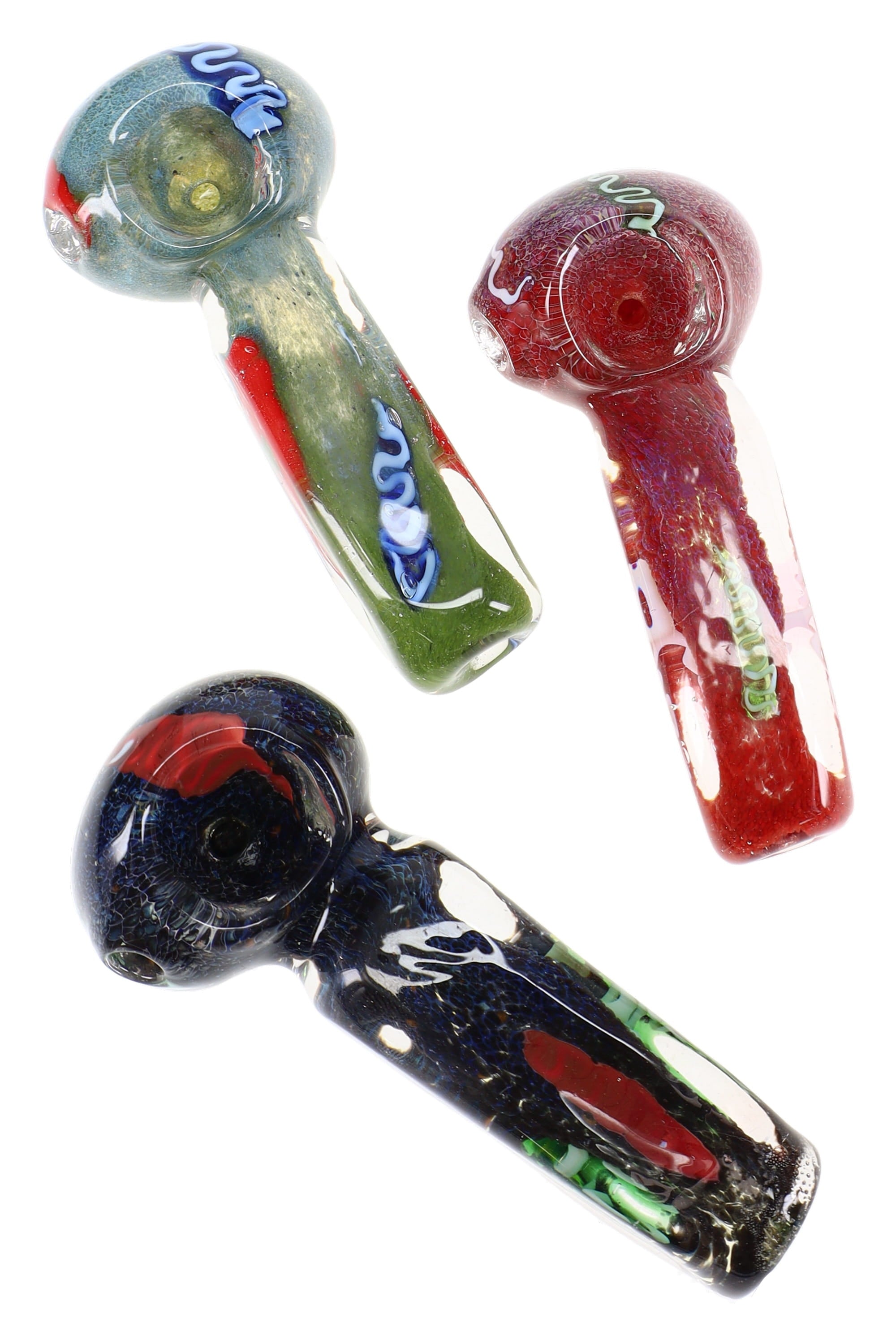 Square Silver Fumed Frit Squiggle Glass Hand Pipe “Frost Wiggle” – 4″ – Assorted Colors - Discreet Smoker