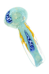 Square Silver Fumed Frit Squiggle Glass Hand Pipe “Frost Wiggle” – 4″ – Assorted Colors - Discreet Smoker