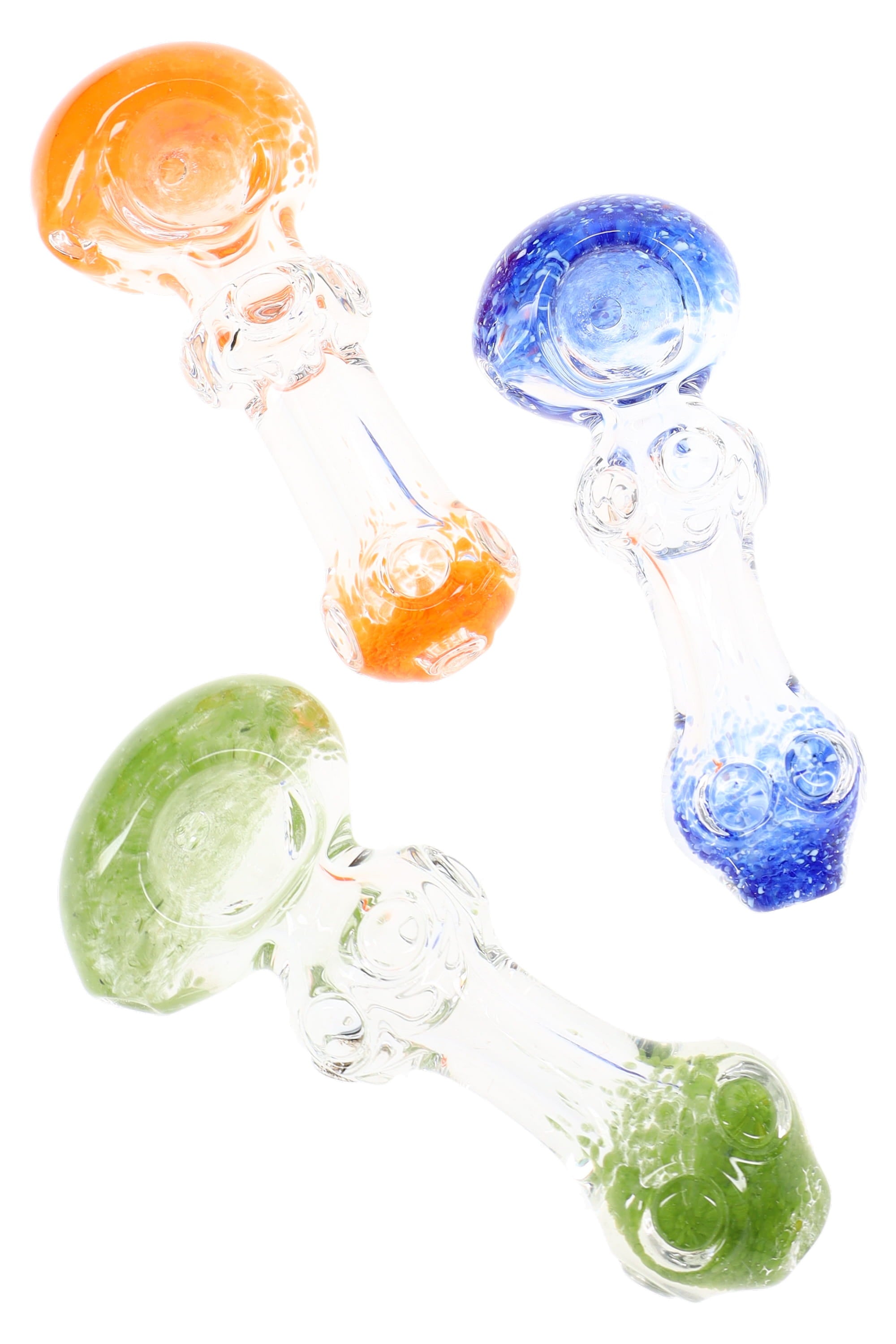 Frit Indented Clear Glass Hand Pipe “Bubble Grip” – 3½″ – Assorted Colors - Discreet Smoker