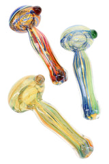Silver Fumed Striped Spoon Pipe “Ribbon Flash” – 4½″ – Assorted Colors