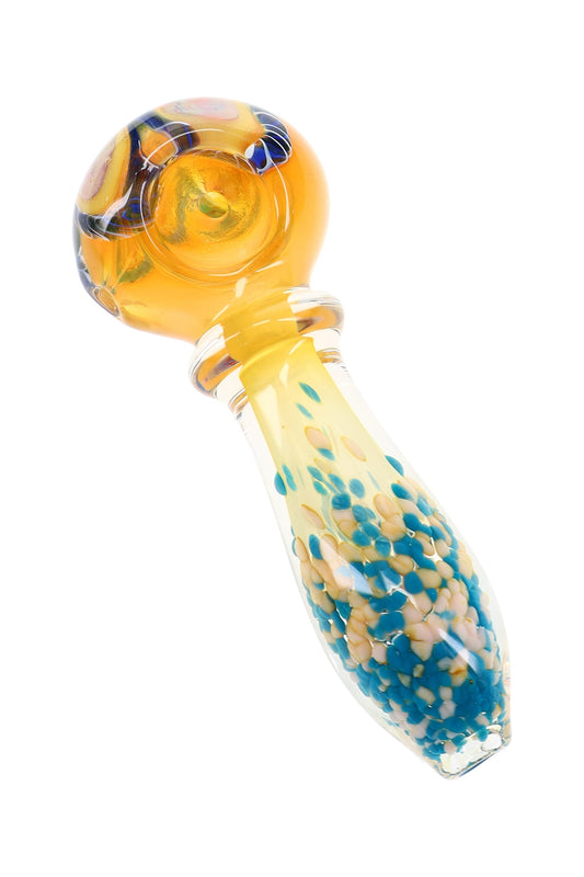 Gold Fumed Frit Ring Glass Spoon Pipe “Sunburst Halo” – 4″ – Assorted Colors - Discreet Smoker