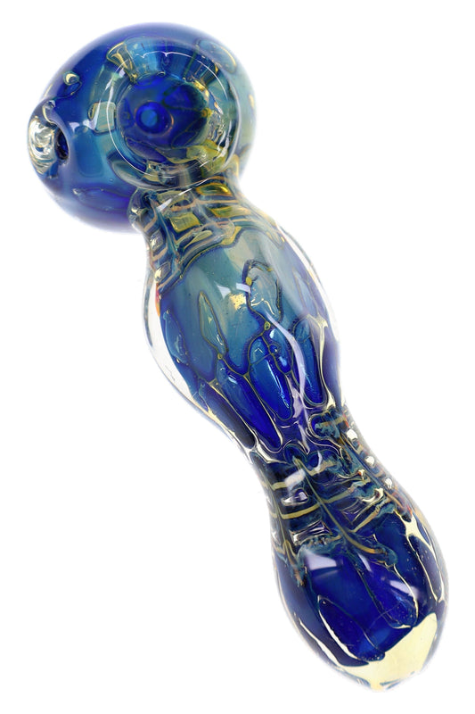 Silver-Fumed Blue Bubble Glass Spoon Pipe “Deep Orbit” – 4½″ - Discreet Smoker