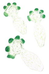 Clear Green Dotted Glass Spoon Hand Pipe “Clover Pop” – 4″