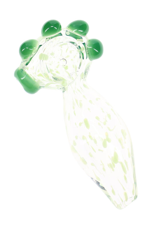 Clear Green Dotted Glass Spoon Hand Pipe “Clover Pop” – 4″ - Discreet Smoker